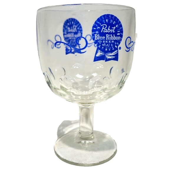 Pabst Blue Ribbon Beer Stemmed Thumbprint 16oz Goblet 6” PBR MCM Vintage 1980's - Picture 1 of 4